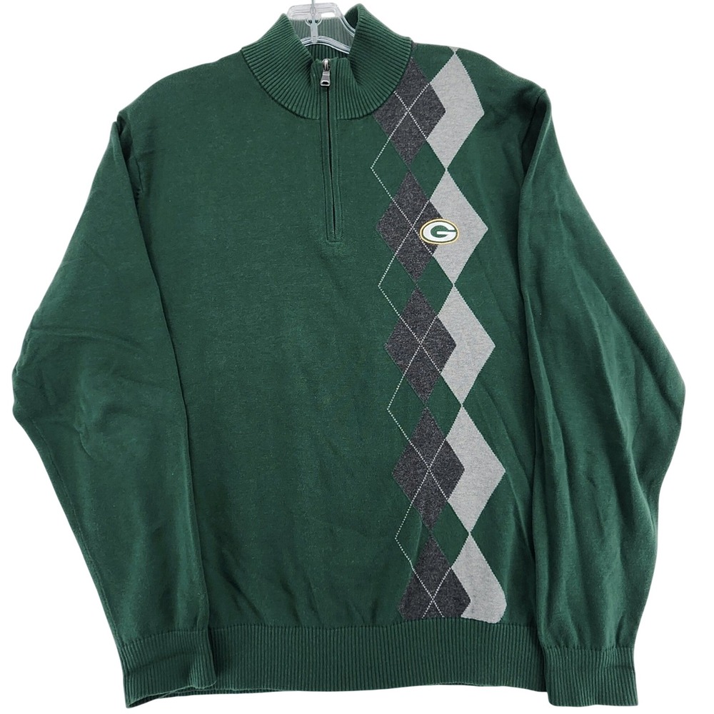 Cutter & Buck L Green Bay Packers Argyle 1/4 Zip Sweater NFL Gameday Fan Apparel